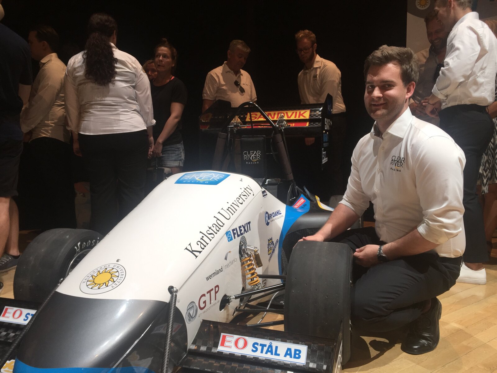 Martin with the white Karlstad / Clear River Racing car, #54